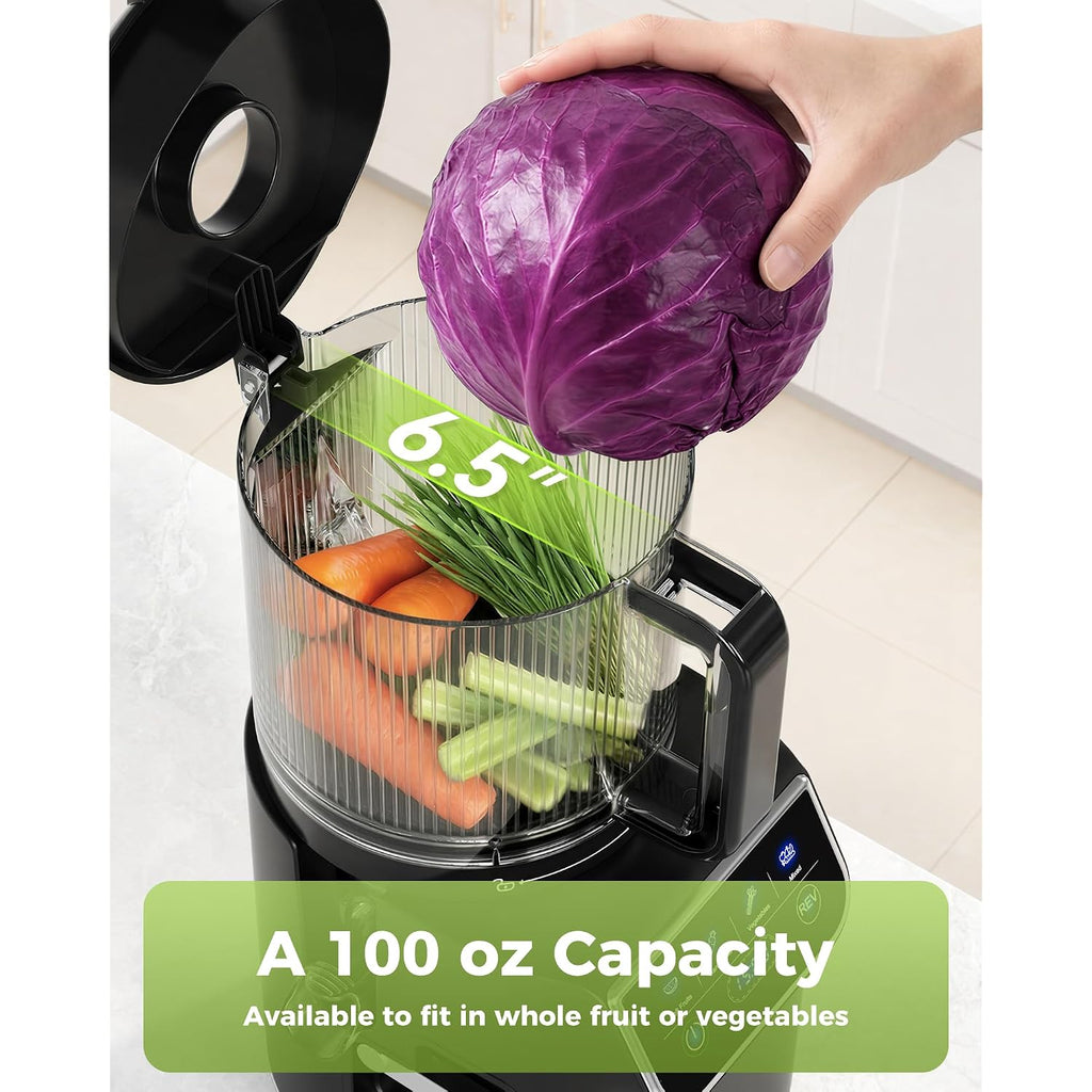 Tuumiist 3-In-1 Cold Press Juicer Machine, Smart Touch Masticating Juicers For Whole Fruit & Vegetable, 6.5" Wide Chute Slow Juicer For Nut Milk & Sorbet, High Yield, 100Oz Large Capacity, Easy Clean