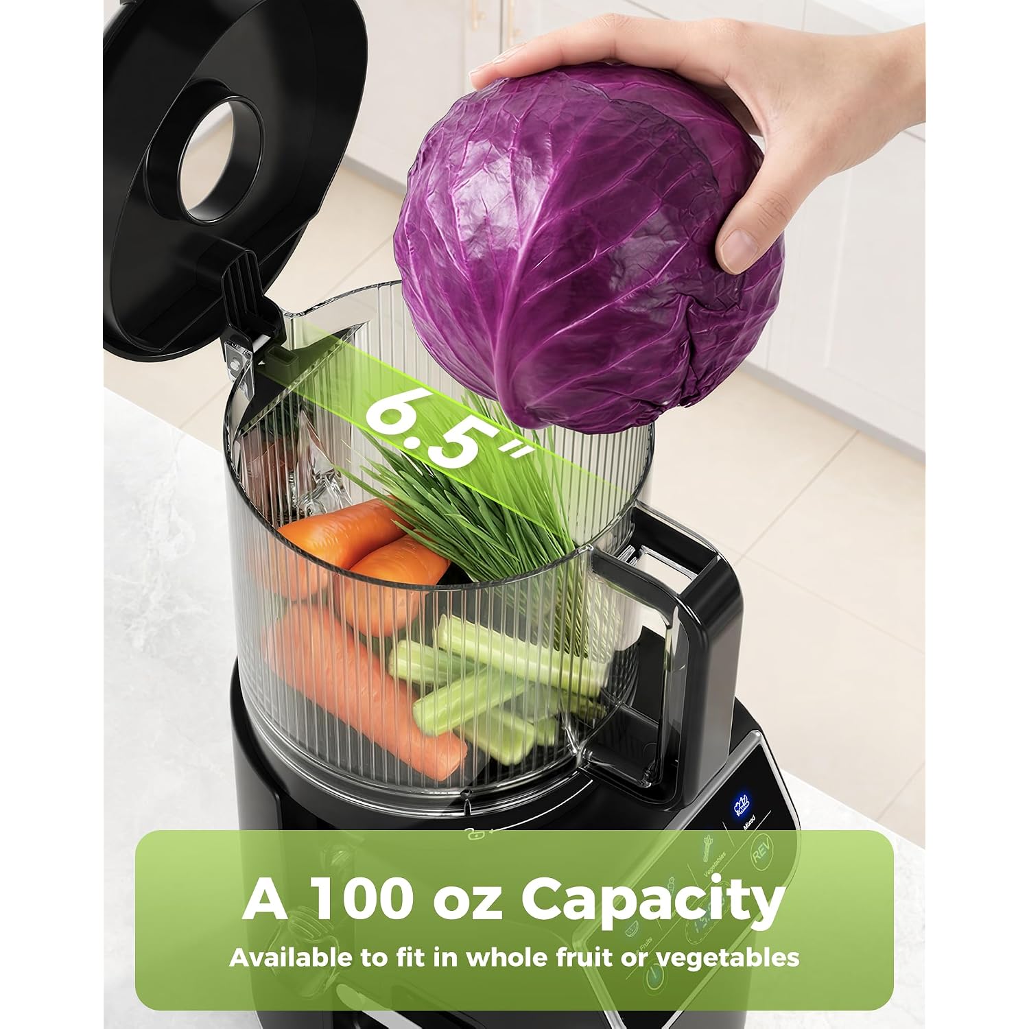Tuumiist 3-In-1 Cold Press Juicer Machine, Smart Touch Masticating Juicers For Whole Fruit & Vegetable, 6.5" Wide Chute Slow Juicer For Nut Milk & Sorbet, High Yield, 100Oz Large Capacity, Easy Clean