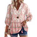 Rapbin Women Summer Boho Tops 3/4 Sleeve Pleated Blouses Casual V Neck Tie Front Spring Tunic Tops