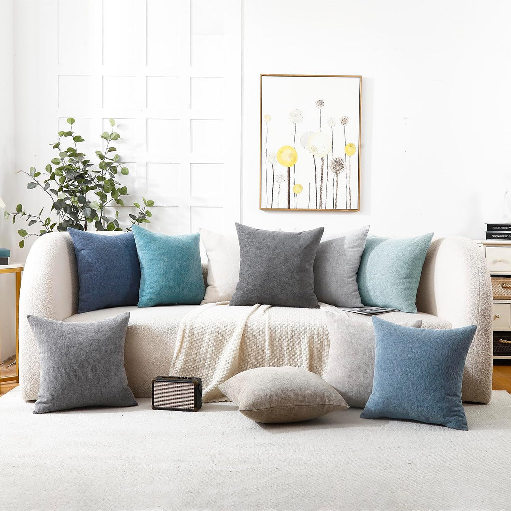 Decorative Chenille Throw Pillow Covers 24X24 Cushion Case Steelblue | Pack Of 2 Square Soft Cozy Concise Modern Farmhouse Fall Pillow Covers For Sofa Couch Bed Living Room Home Decor