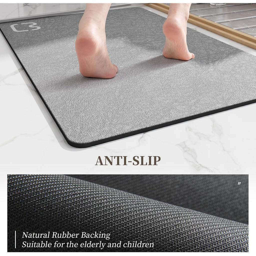 Bathroom Runner Mat Rugs Long Diatomite Stone Bath Mat Large Super Absorbent Diatomaceous Earth Bath Mat Non Slip Rubber Backed Fast Dry Shower Mat Thin Bathroom Rugs Floor Mat,15.7"X47.2",Grey