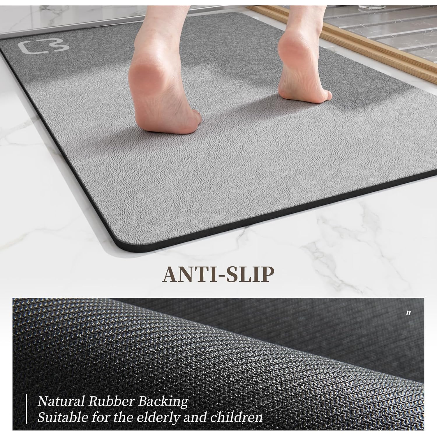 Bathroom Runner Mat Rugs Long Diatomite Stone Bath Mat Large Super Absorbent Diatomaceous Earth Bath Mat Non Slip Rubber Backed Fast Dry Shower Mat Thin Bathroom Rugs Floor Mat,15.7"X47.2",Grey