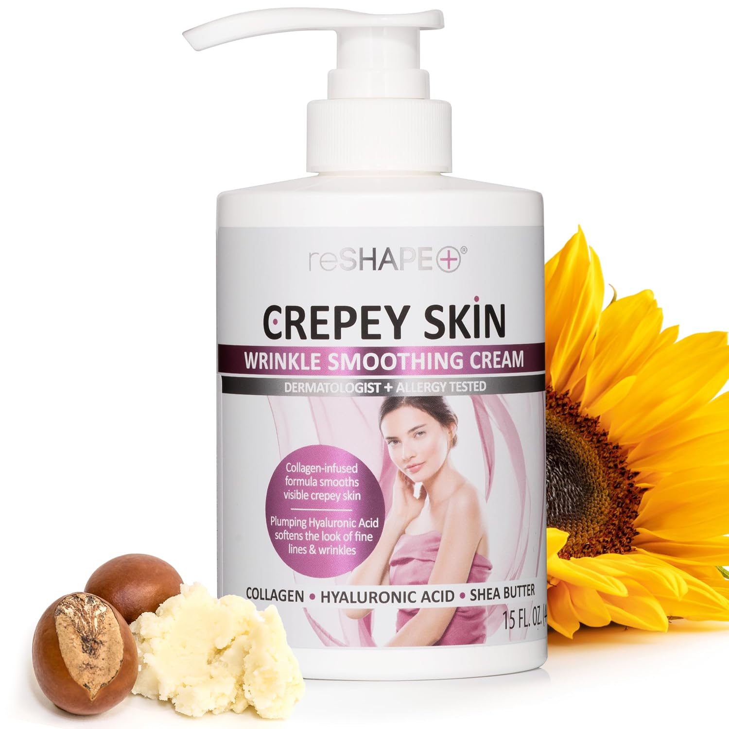 Reshape+ Collagen Body & Face Cream Moisturizing Skin Care Lotion, Skin Tightening Cellulite Body Lotion Improves Skin Elasticity, Plumps Sagging Skin W/Green Tea, Aloe Vera, & Chamomile, 15 Fl Oz