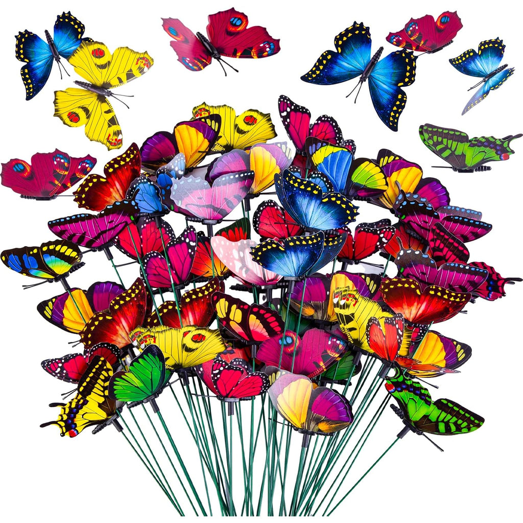 Vgoodall 50Pcs Butterfly Garden Decorations, 11.8 Inch Butterfly Stakes Ornaments Artificial Waterproof Butterflies For Flower Bouquet Outdoor Indoor Yard Art Patio Plant Pot Flower Bed Home Décor