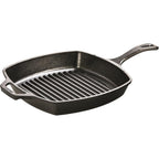 Lodge Square Cast Iron Grill Pan 10.5 Inches - Pre-Seasoned Square Skillet - Ridged Burger Grill Pan - Even Heat Distribution - PFAS-Free Non-Toxic Cookware