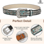 TRIWORKS Western Belts for Women Cowgirl,Cowboy Bling Country Turquoise Belts for Jeans Pants Dresses