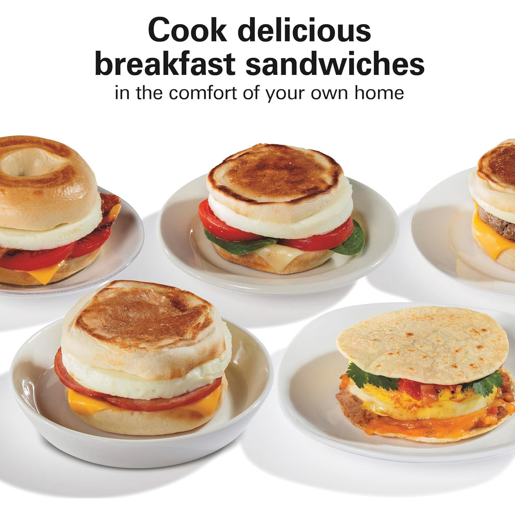Hamilton Beach Dual Breakfast Sandwich Maker With Egg Cooker Rings & Timer | Perfect For English Muffins, Croissants, Mini Waffles | Customizable & Fast |Pfas-Free | Silver | 25490Mna