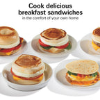 Hamilton Beach Dual Breakfast Sandwich Maker With Egg Cooker Rings & Timer | Perfect For English Muffins, Croissants, Mini Waffles | Customizable & Fast |Pfas-Free | Silver | 25490Mna