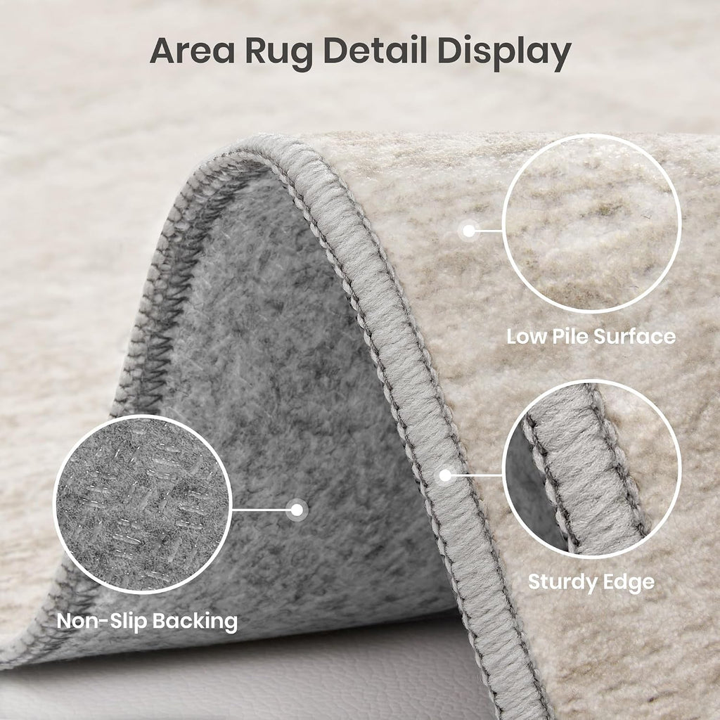 Area Rugs 9X12 Living Room - Stain Resistant 9X12 Area Rugs For Living Room, Non Slip Backing Printed Rugs For Bedroom, Folable Machine Washable Rugs (9'X12', Beige)