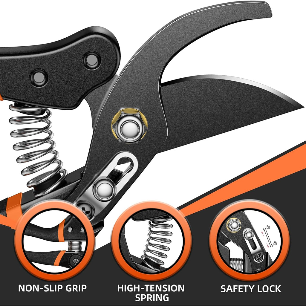Decerk® 8.5" Professional Pruning Shears - Cuts 4X Easier With Ultra Sharp Japanese Steel Titanium Blade, Arthritis Friendly Garden Scissors & Plant Clippers, Effortlessly Prunes 3/4" Branches
