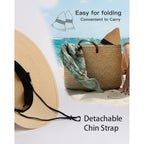 FURTALK Womens Beach Sun Straw Hat UV UPF 80+ Travel Foldable Brim Summer UV Hat