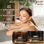 2 Pack Moroccan Black Soap Hammam, Morocco Body Scrub With Exfoliating Glove, Exfoliating Body Cleanser, Argan Oil & Eucalyptus – Deep Cleansing, Softens Skin