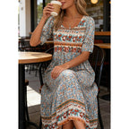Kubsid Womens Boho Dress Summer Casual 2026 Short Sleeve Loose Fit Floral Maxi Dress Flowy Beach Vintage Sundress