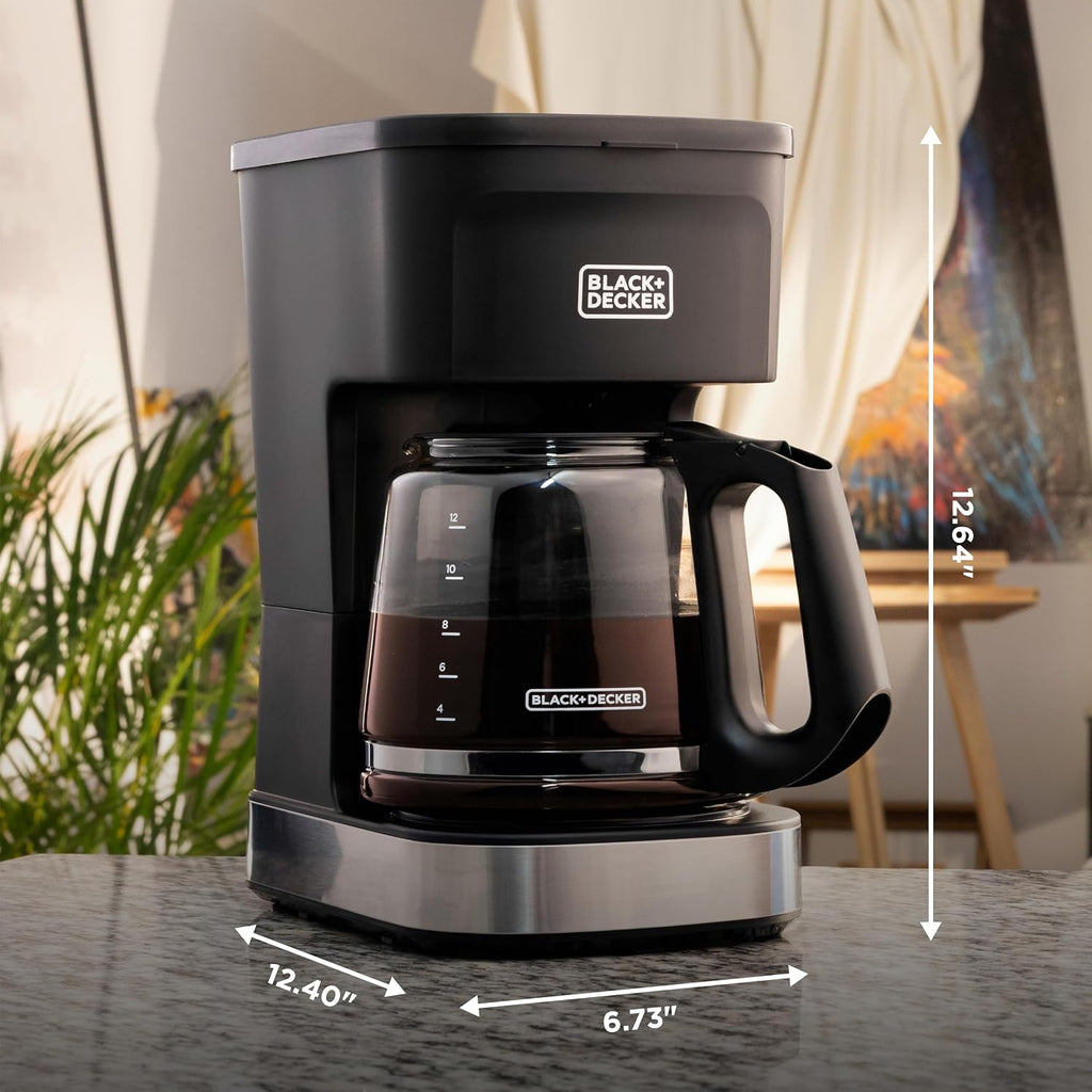 Black+Decker Cafécraft 12-Cup Coffee Maker, One-Switch Drip Coffeemaker With Vortex Showerhead Technology, Sneak-A-Cup, Keep Warm Function, Stainless Steel