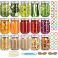 Glass Mason Jars 16 oz with Airtight Lids and Bands - 15 Pack Regular Mouth Pint Canning Jars for Pickling, Meal Prep, Overnight Oats, Dry Food & DIY Crafts - Includes 24 Stickers & Brush