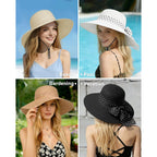 Senker Fashion Sun Hats for Women UV Protection, Wide Brim Beach Straw Derby Hat Packable Floppy for Summer Vacation UPF 50+