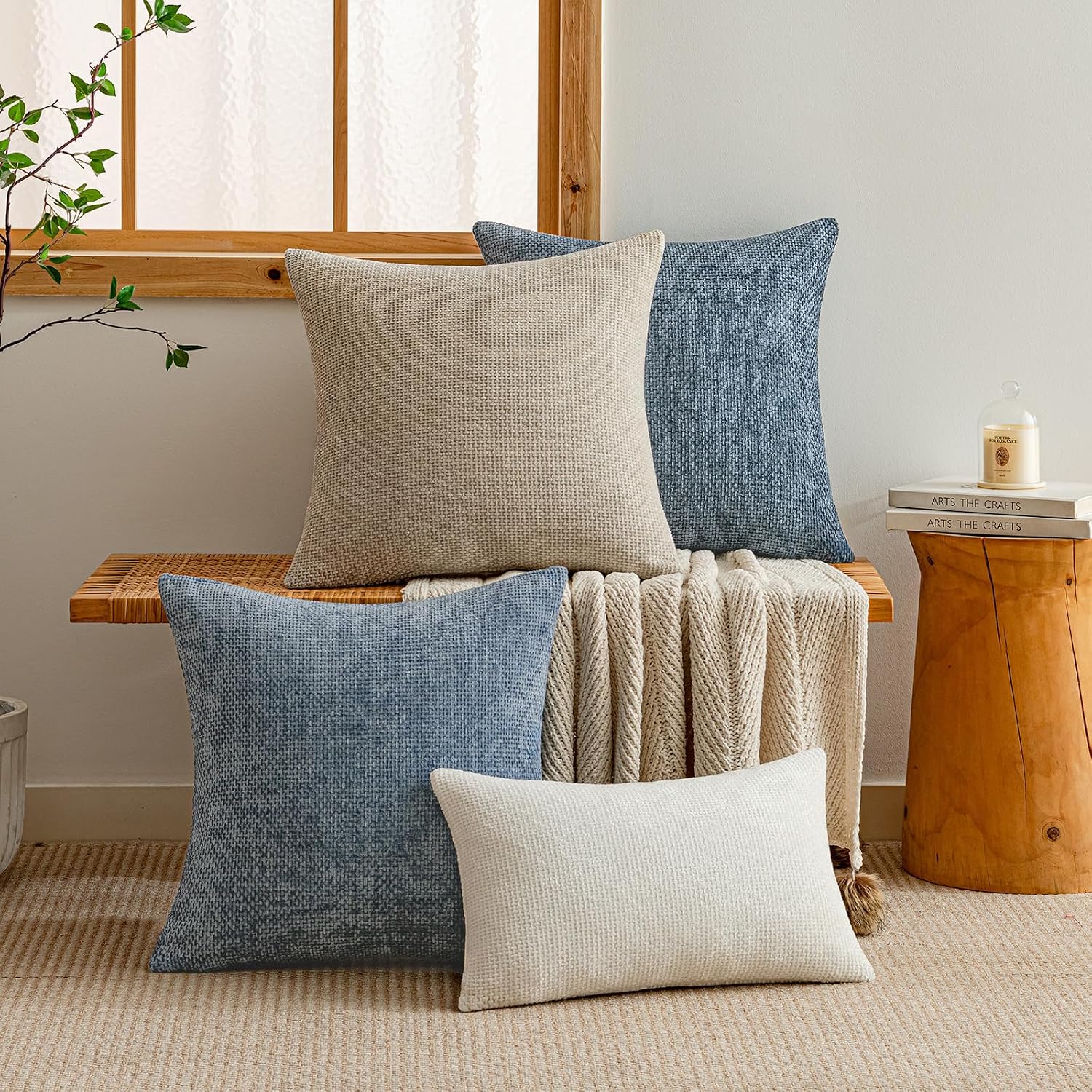 Blue Chenille Throw Pillow Covers 12X20 Inch Pack Of 2 Modern Decorative Throw Pillow Covers Farmhouse Cross Covers Modern Home Decor For Sofa Bedroom Living Room