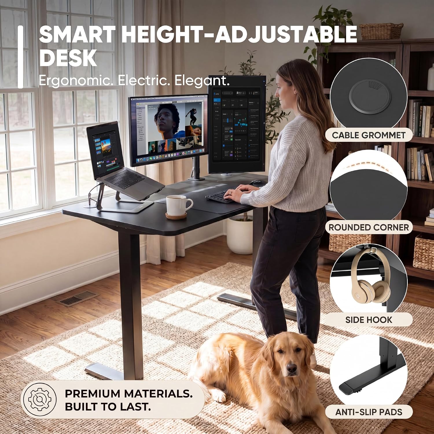 Furmax 55 X 24 Inches Electric Height Adjustable Standing Desk Large Sit Stand Up Desk Home Office Computer Desk Memory Preset With T-Shaped Metal Bracket, Black