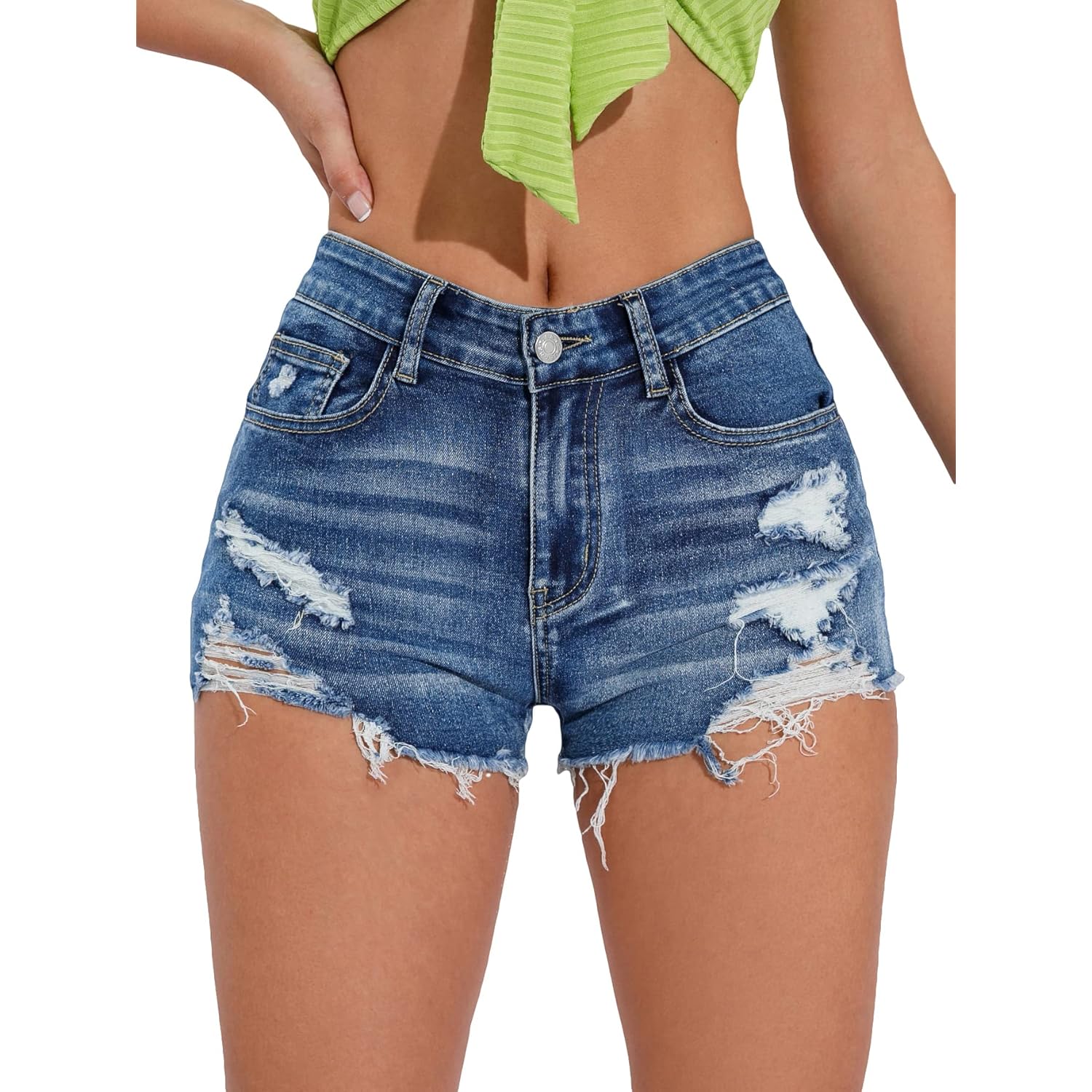 Womens Shorts Jeans Y2k Outfits Summer Vintage Low Rise Ripped Distressed Skinny Mini Denim Shorts