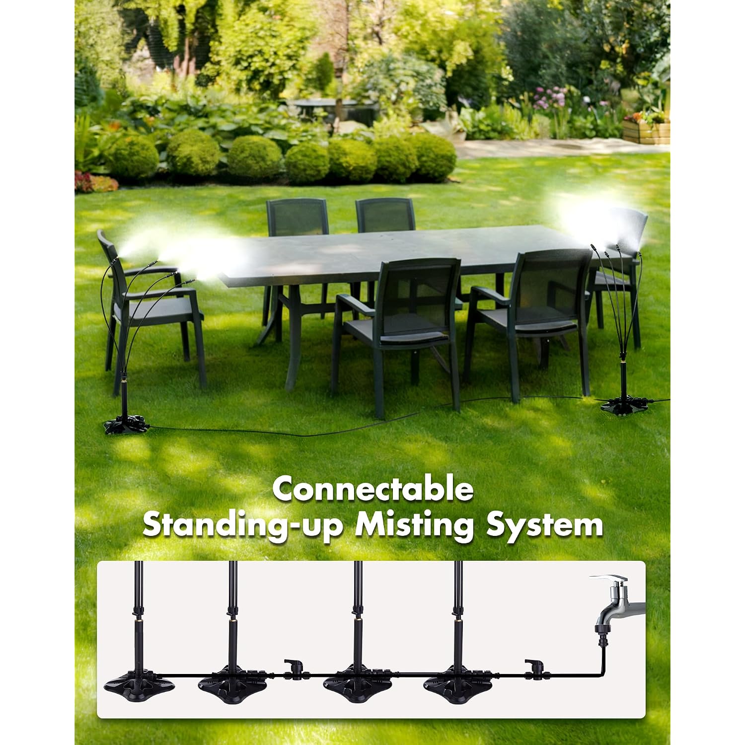 Rafow Standing Misters For Outside Patio Portable Misting System For Cooling Outdoor 26.5 Ft Stand Mist Line Water Sprinklers Patio Mister For Garden Backyard Bbq Party Pool Beach