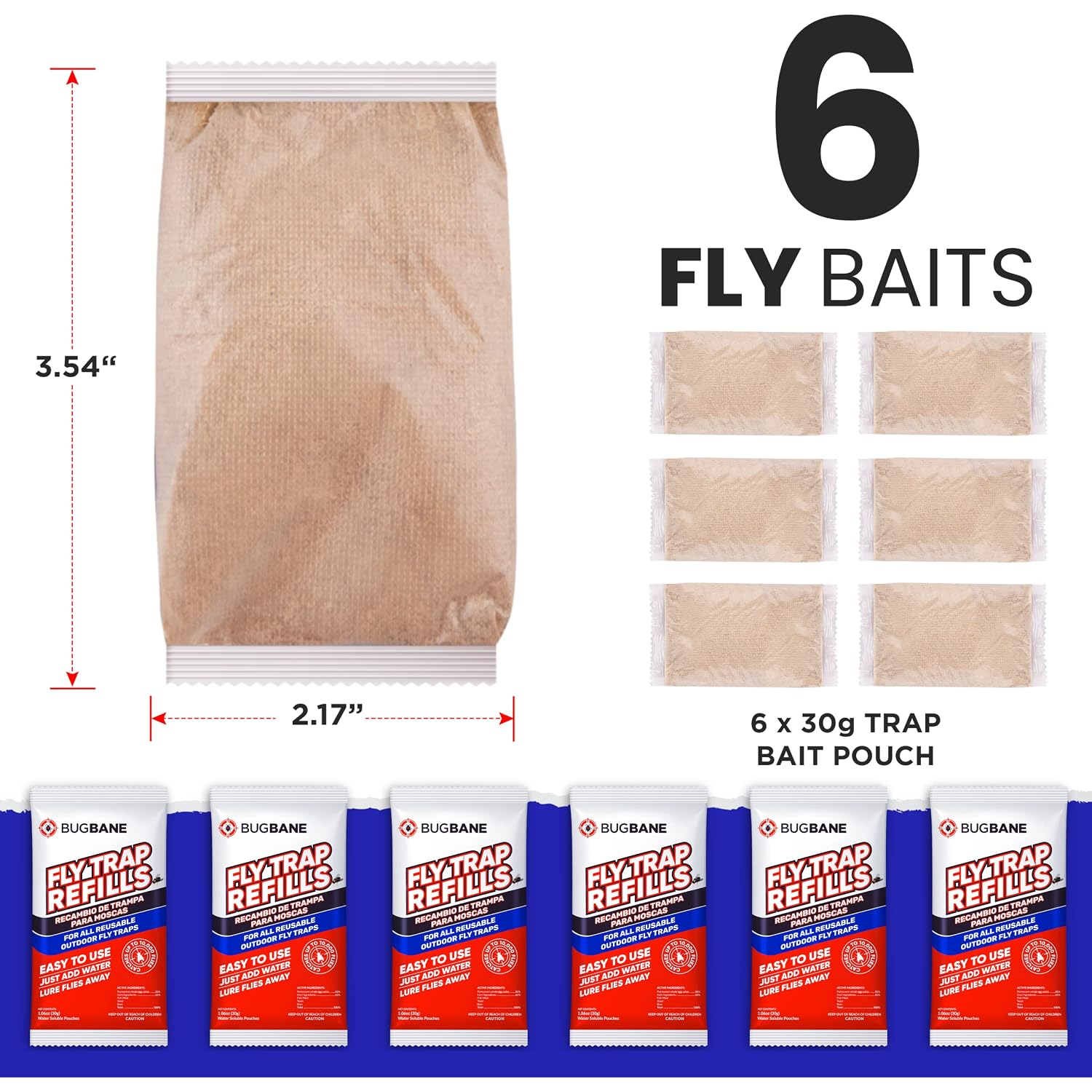 Fly Bait Fly Trap Refill Packets 6X1Oz. Non Toxic Dissolvable Granules Work With All Reusable Flies Traps Outdoors Attractant. Flies Trap Bait Magnet Ranch Flytrap Outdoors. Cebo Para Moscas