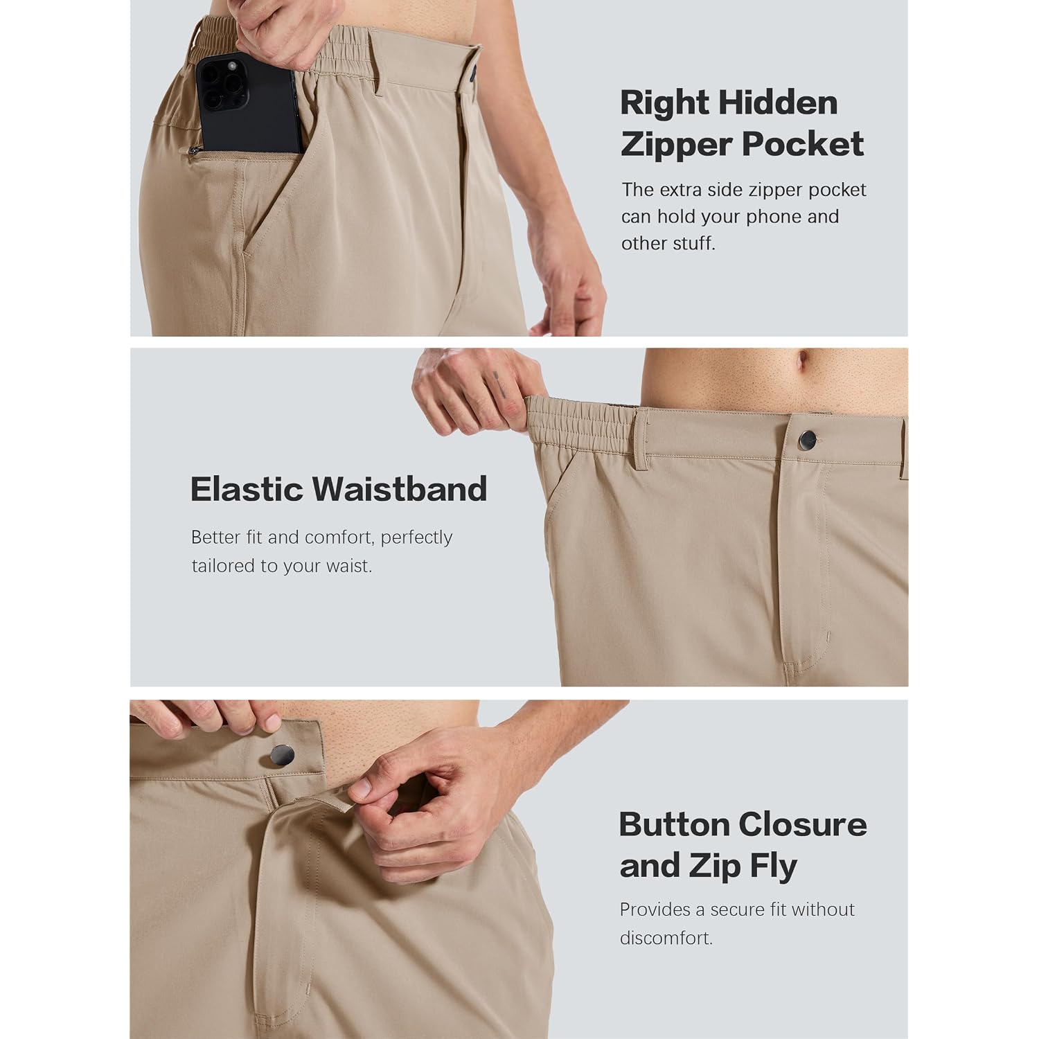 Men'S 7" Lightweight Golf Shorts Casual Quick Dry Breathable Stretch Work Flat Front Shorts With 3 Pockets