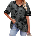WIHOLL Womens T Shirts Loose Fit Short Sleeve Tees V Neck Color Block Summer Tops 2026 Fashion S-4XL 04 - Grey Tie Dye