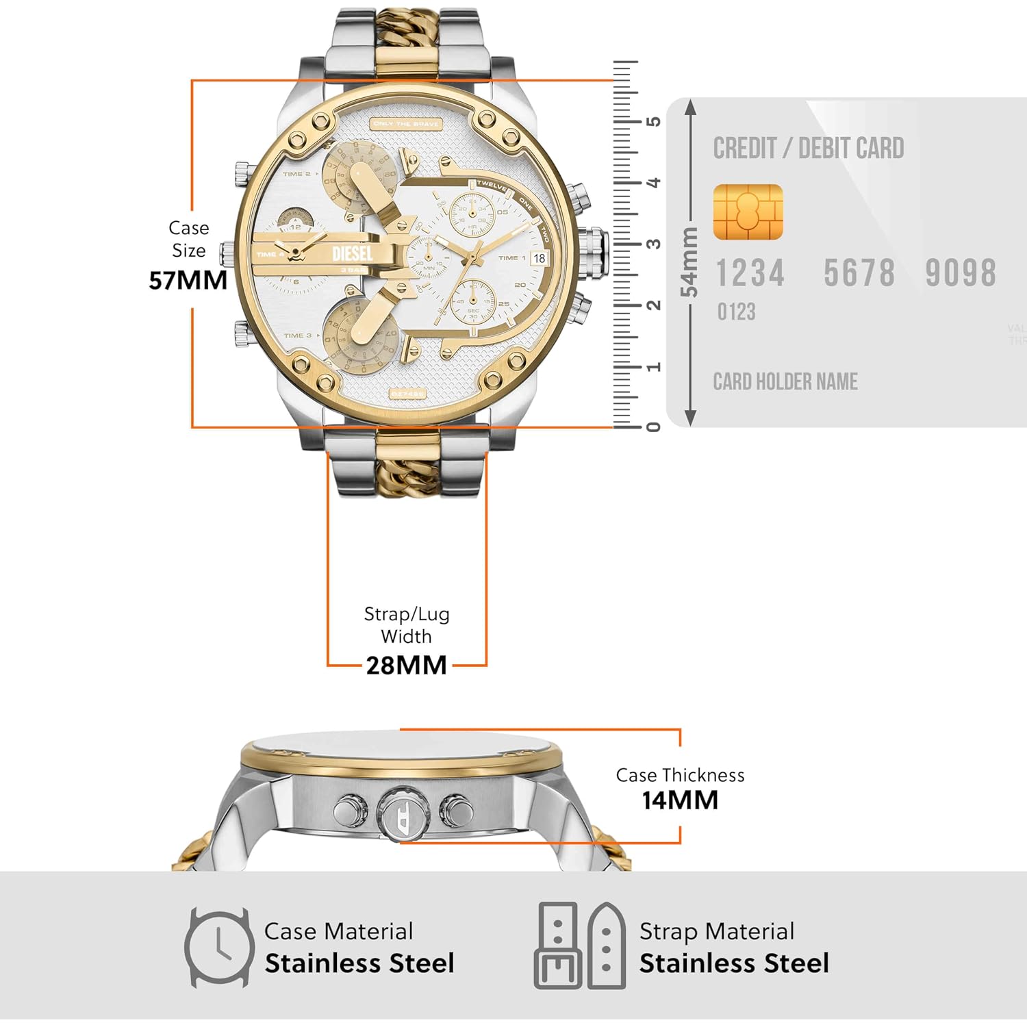 Diesel Mr. Daddy 2.0 Men'S Watch, Stainless Steel Chronograph Sports Watch For Men