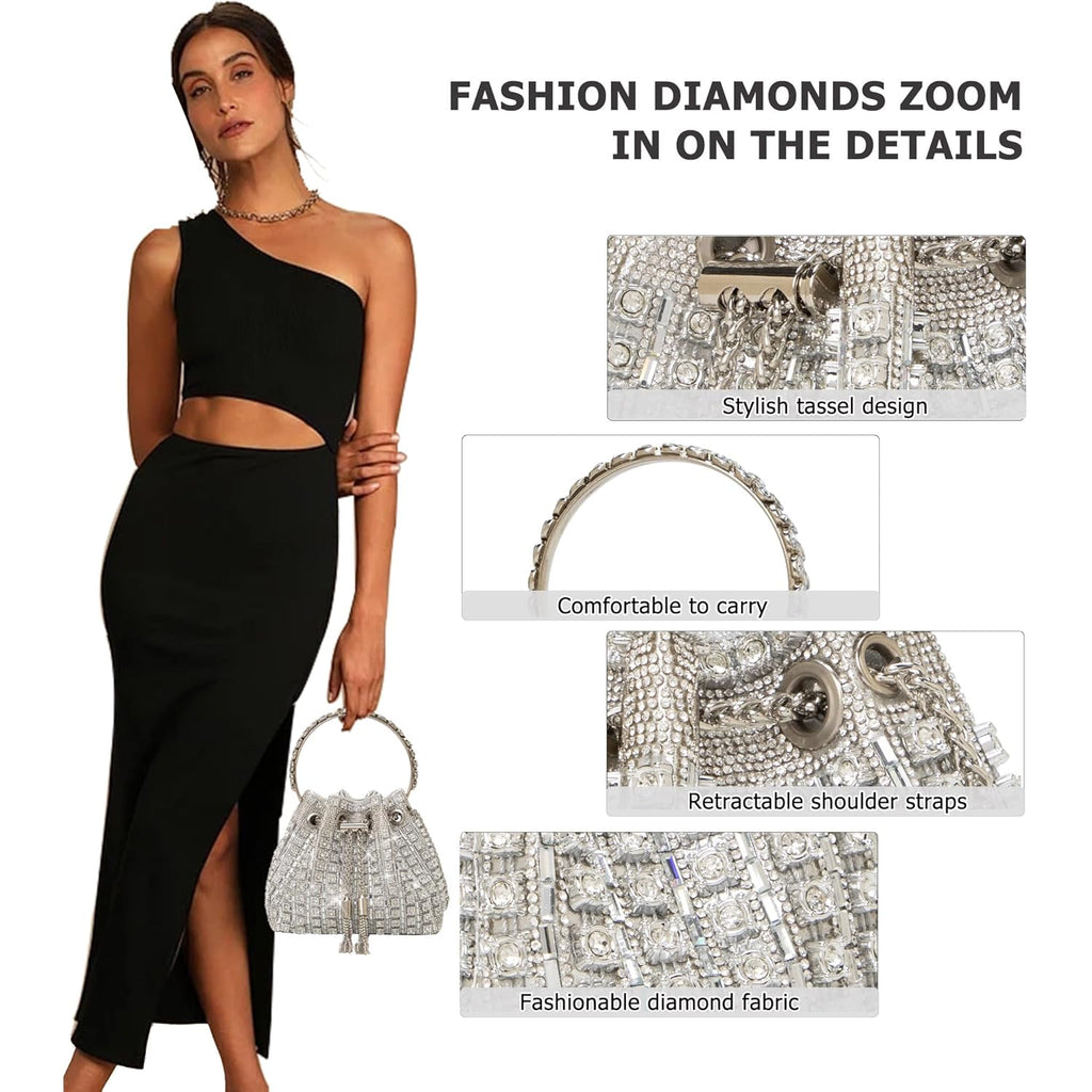 Sweetovo Sparkly Diamond Evening Bag Clutch Purses for Women Rhinestone Purse Glitter Handbag for Party Prom Cocktail Wedding