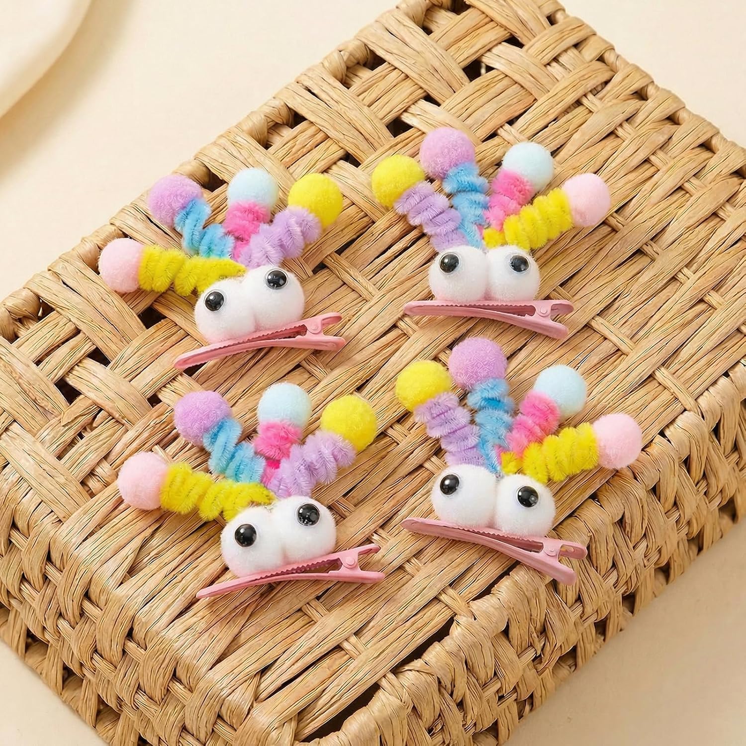 4 Pcs Fluffy Pom Poms Hair Clips Funny Plush Duckbill Hairpins Hair Barrettes Kawaii Cartoon Clips Non Slip Crazy Hair Day Accessories for Long Short Hairs Party Styling