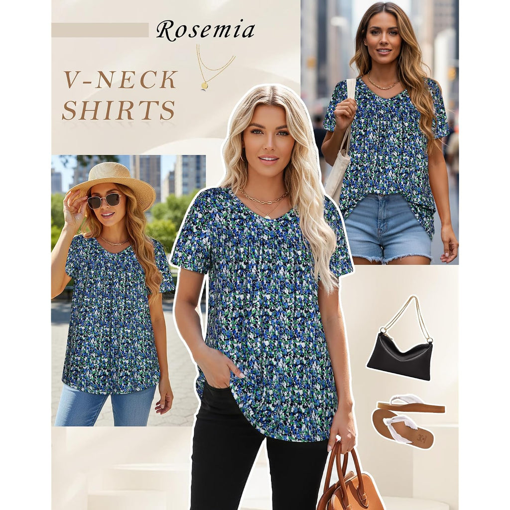 T Shirts for Women Short Sleeve Tops Casual Pleated Front Blouses V Neck Summer Tees 2026