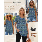 T Shirts for Women Short Sleeve Tops Casual Pleated Front Blouses V Neck Summer Tees 2026