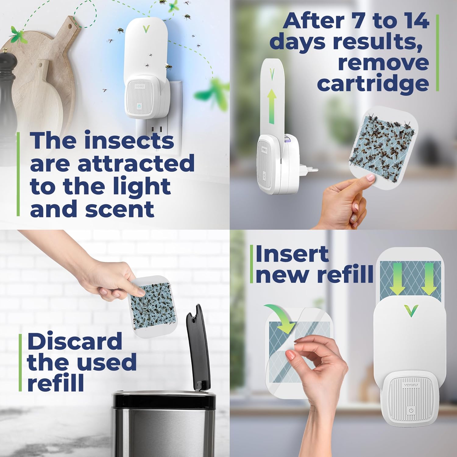 Veyofly Fruit Fly Traps For Indoors (2 Device + 4 Refills), Gnat Trap Indoor Plug In, Bug Traps, Flying Insect Trap, Gnat Traps For House Indoor, Fly Trap Indoor For Home Bug Light, Gnats Catcher