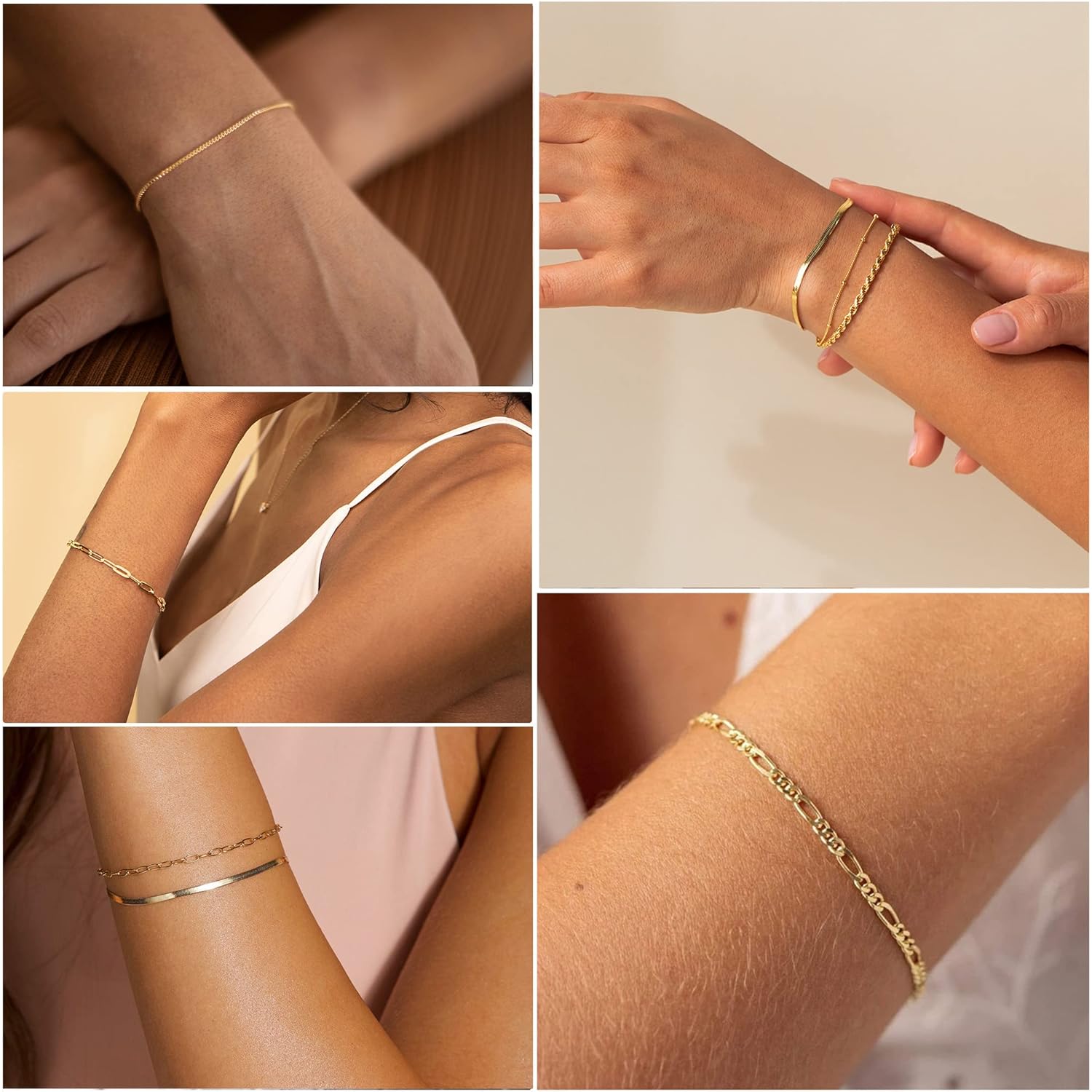 Mothers Day Gifts for Mom Gold Bracelets for Women Waterproof, 14K Gold Plated Jewelry Sets Trendy Thin Dainty Stackable Cuban Link Paperclip Chain Bracelet Pack Fashion Accessories Gifts for Womens