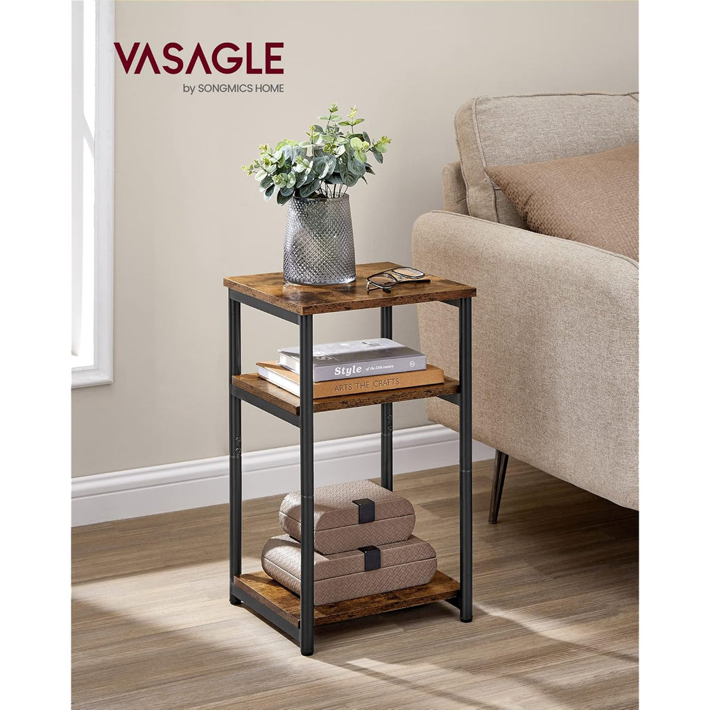 VASAGLE BARNET Collection - Side Table, Small End Table for Living Room, Modern Tall Nightstand, Bedroom, Office, Bathroom, Steel Frame, Rustic Brown and Ink Black ULET273B01