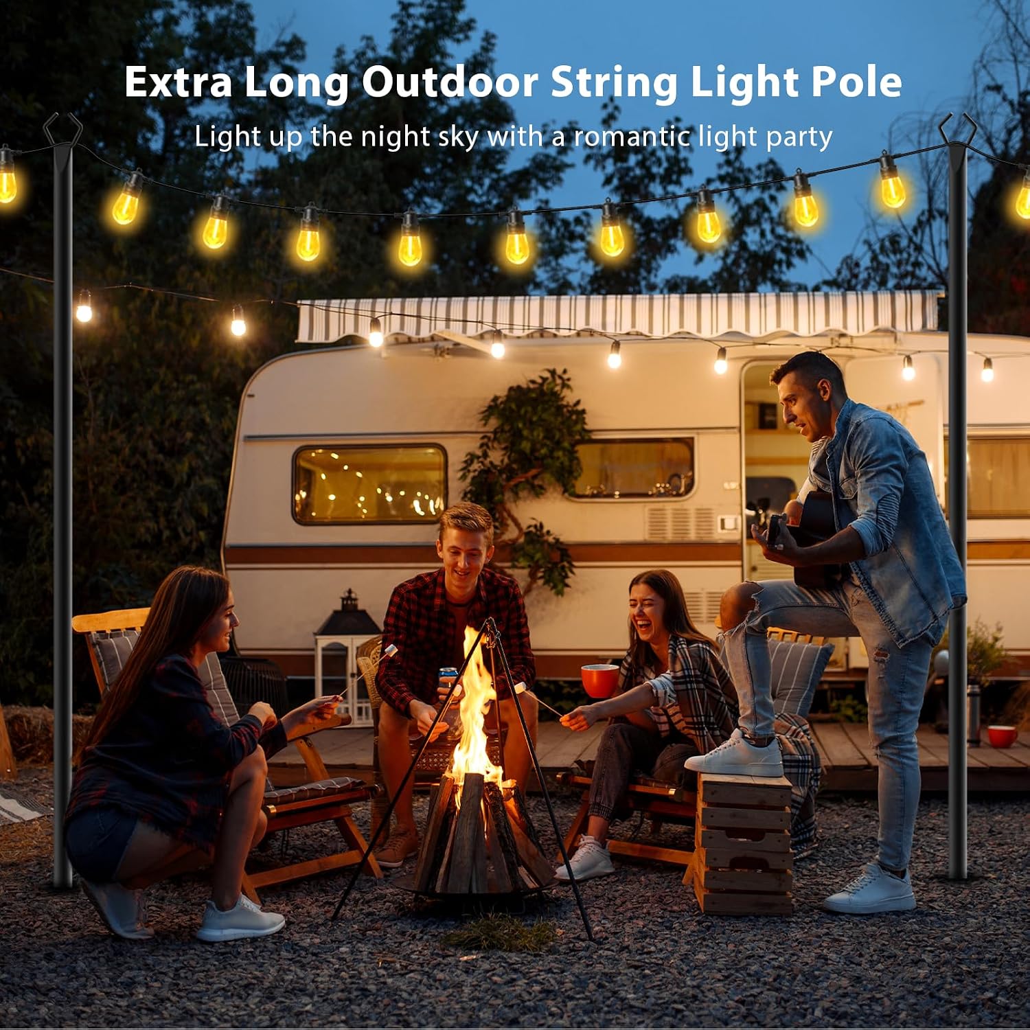 7 Pack 10 Ft String Light Poles,Metal With Fork Lights Poles For Outdoor String Light, Rustproof Heavy Duty For Outside Garden,Patio,Wedding,Backyard,Deck,Party