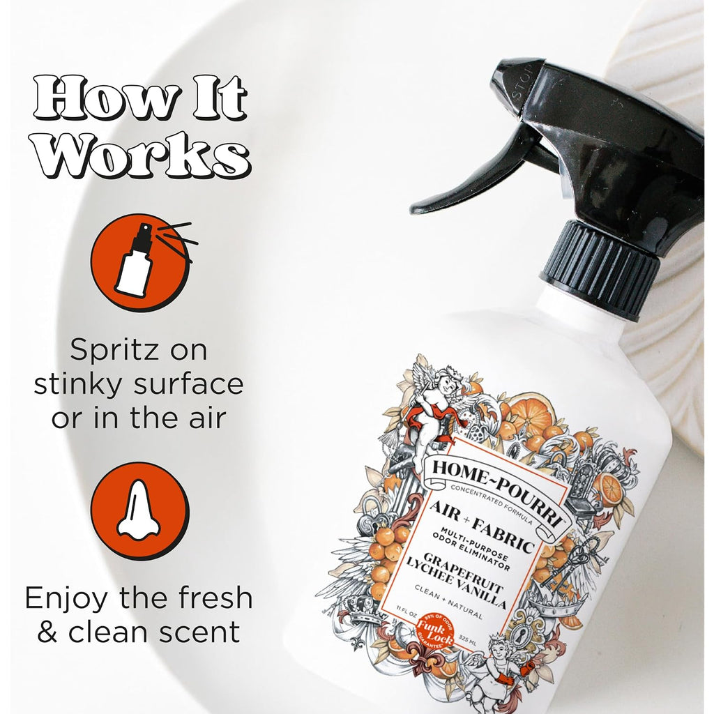 Home-Pourri Air + Fabric Multi-Purpose Odor Freshener Spray, Grapefruit Lychee Vanilla, 11 Fl Oz - Vanilla And Grapfruit Lychee