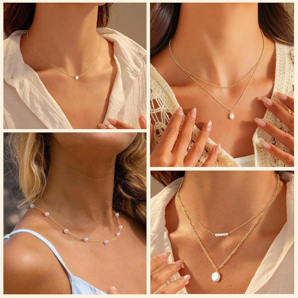 Yoosteel Mothers Day Gifts - Dainty 14K Gold Plated Pearl Choker Necklace Minimalist Elegant Gold Pendant Necklace for Women Trendy Bridesmaid Wedding Gift Jewelry