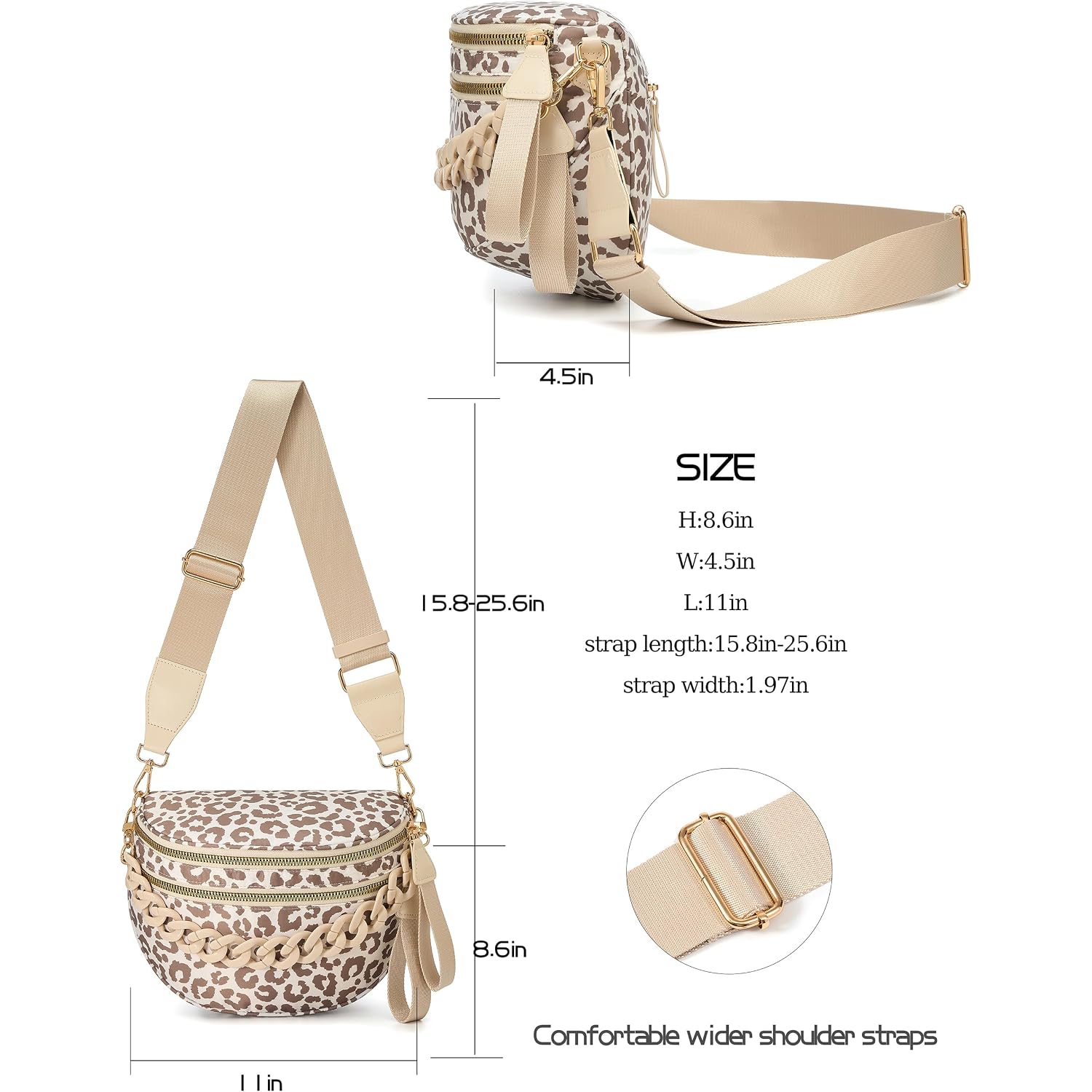 Spacious Checkered Nylon Crossbody Bag Bum Bag Checkered Handbags Wallets With Personalized Chain For Women