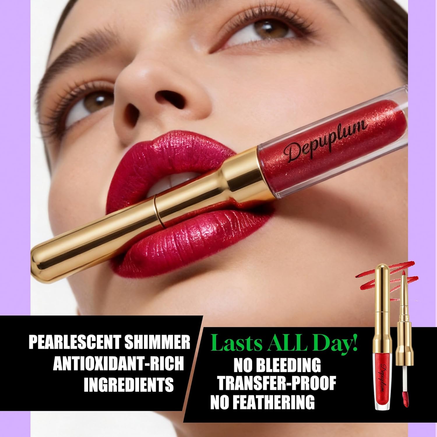 Depuplum Pink Metallic Lipstick and Lip Liner Combo Makeup 2in1 Shimmer Glitter Lipsticks for Women Metallic Lip Gloss Stain Waterproof Smudgeproof Nude Long Lasting Lipsticks (GB19 Daring)