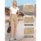 Bermuda Cargo Denim Shorts for Women Knee Length 6 Pockets Elastic Waist Long Jorts for Summer Casual