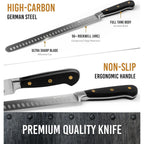 Bright Hobby Brisket Slicing Knife – 12" Brisket Knife, BBQ, Grilling Gifts For Men – Razor Sharp German Steel, Full Tang, Ergonomic Handle