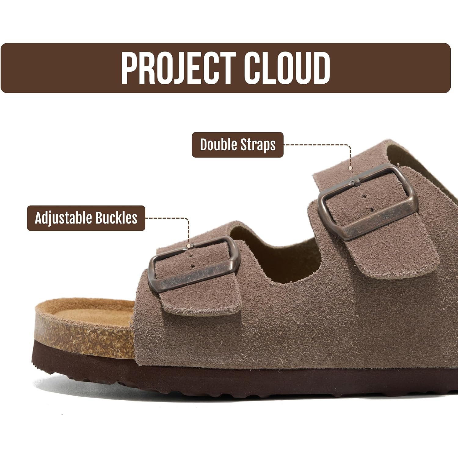 Project Cloud Mens Sandals 100% Genuine Leather - Memory Foam Insole & Cork Footbed Slides For Men Footwear - Non-Slip Summer Sandals For Men & Lightweight Mens Slides (Heritage)