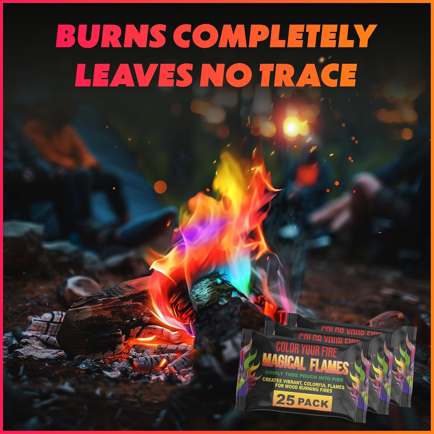 Fire Color Packets (25 Pack), Vibrant Multi-Color Fire For Fire Pits, Campfires, Bonfires & Fireplaces - Camping Essentials & Outdoor Party Accessories