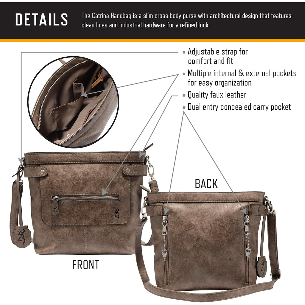Browning Women'S Concealed Carry Catrina Purse, Premium Holstered Handbag With Safety Locking Option