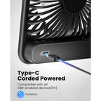 Koonie Usb Desk Fan, Strong Wind Ultra Quiet Small Mini Fan | 180° Tilt Folding & 3 Speeds Adjustable, Usb-C Corded Powered Personal Fan For Office Desktop Bedroom, Black, No Battery