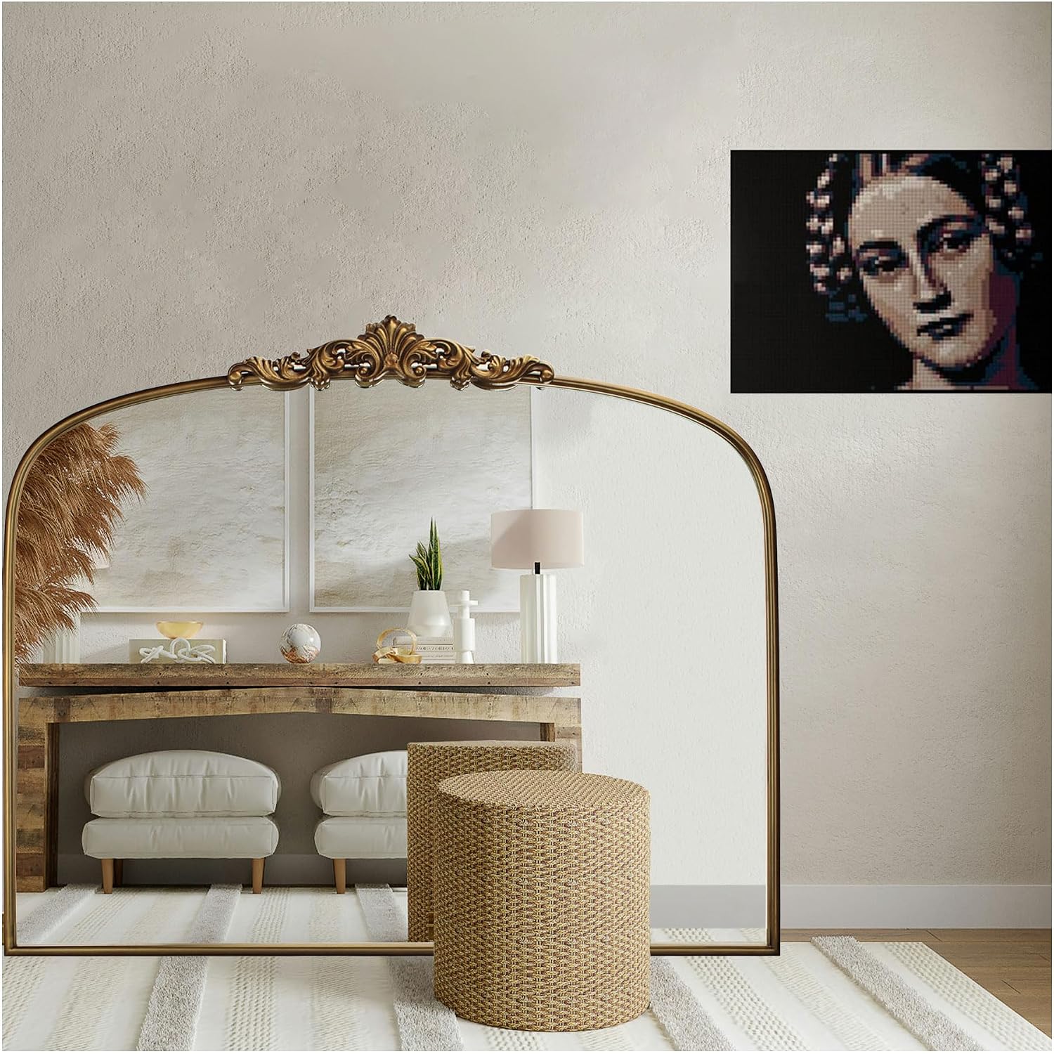 Vintage Gold Mirror 36"X30" Arched Antique Wall Mirror | Metal Frame, Hd Tempered Glass, Include Wall Mount Screws,Ideal For Entryway, Fireplace, Living Room, Hallway Or Wall Decor