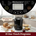 Elite Gourmet Programmable Bread Maker, 2 lb Loaf, 3 Sizes, 19 Presets incl. Gluten-Free, Dough & Jam, Delay Timer, Black