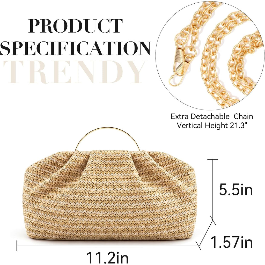 Straw Clutch Purses For Women Summer Beach Bag Woven Crossbody Bag Handbag Vacation Wicker Purse