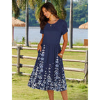 Hotouch Women'S Summer A-Line Midi Dresses 2026 Casual Floral Short Sleeve T-Shirt Dress Flowy Beach Sundress With Pockets